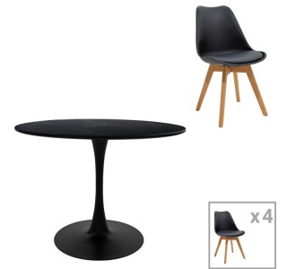 Τραπεζαρία Gaston-Balou σετ 5τεμ pp-mdf σε μαύρη-φυσική απόχρωση Φ120x73εκ Υλικό: MDF - PP 200-001027