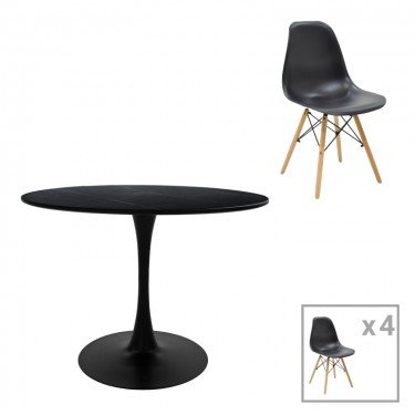 Τραπεζαρία Julita-Balou σετ 5τεμ MDF-PP σε μαύρο-φυσικό απόχρωση Φ120x73εκ Υλικό: MDF -  PP 200-001028