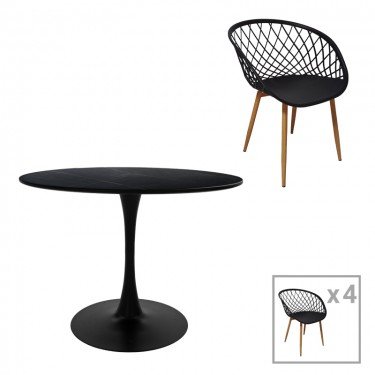 Τραπεζαρία Ezra-Balou σετ 5τεμ pp-mdf σε μαύρη-φυσικό απόχρωση Φ120x73εκ Υλικό: MDF - PP 200-001030