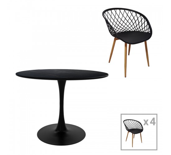 Τραπεζαρία Ezra-Balou I σετ 5τεμ pp-mdf σε μαύρη-φυσικό απόχρωση Φ120x75εκ Υλικό: MDF - PP 200-001030