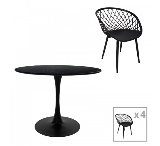 Τραπεζαρία Ezra-Balou σετ 5τεμ pp-mdf σε μαύρη απόχρωση Φ120x76εκ Υλικό: MDF - PP 200-001031