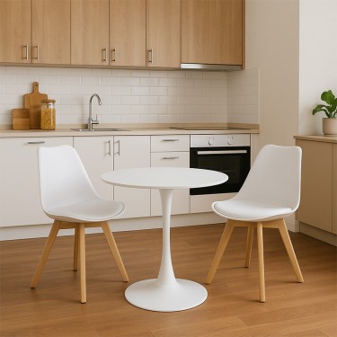 Τραπεζαρία Elijah-Gaston σετ 3τεμ pp-pu σε λευκή απόχρωση με φυσικό πόδι Φ60x74εκ Υλικό: MDF - PP 200-001141