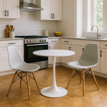 Τραπεζαρία Elijah-Julita σετ 3τεμ pp-pu σε λευκή απόχρωση με φυσικό πόδι Φ60x74εκ Υλικό: MDF - PP 200-001143