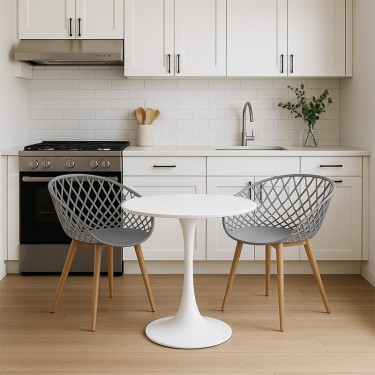 Τραπεζαρία Elijah-Ezra σετ 3τεμ pp-pu σε γκρι-λευκή απόχρωση με φυσικό πόδι Φ60x74εκ Υλικό: MDF - PP 200-001146