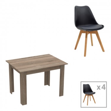 Τραπεζαρία Manka-Gaston σετ 5τεμ σε sonoma truffle-μαύρη απόχρωση 110x80x77εκ Υλικό: PP - METAL - MDF - GLASS 200-001190