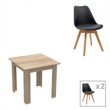 Τραπεζαρία Manka Ι -Gaston σετ 3τεμ σε sonoma-μαύρη απόχρωση 80x80x77εκ Υλικό: PP - METAL - MDF - GLASS 200-001191