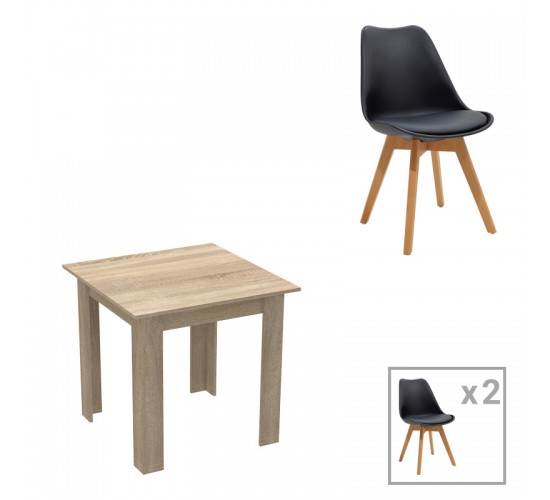 Τραπεζαρία Manka Ι -Gaston σετ 3τεμ σε sonoma-μαύρη απόχρωση 80x80x77εκ Υλικό: PP - METAL - MDF - GLASS 200-001191