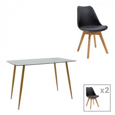 Τραπεζαρία Manka Ι -Gaston σετ 3τεμ σε sonoma truffle-μαύρη απόχρωση 80x80x77εκ Υλικό: PP - METAL - MDF - GLASS 200-001192