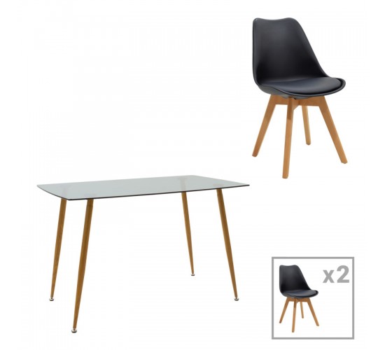 Τραπεζαρία Manka Ι -Gaston σετ 3τεμ σε sonoma truffle-μαύρη απόχρωση 80x80x77εκ Υλικό: PP - METAL - MDF - GLASS 200-001192