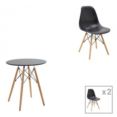 Τραπεζαρία Julita σετ 3τεμ MDF μαύρο-ξύλο οξιάς σε φυσική απόχρωση Φ60x73εκ Υλικό: PP - METAL - MDF 200-001195