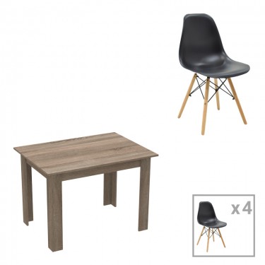 Τραπεζαρία Manka-Julita σετ 5τεμ σε sonoma truffle-μαύρη απόχρωση 110x80x77εκ Υλικό: PP - METAL - MDF 200-001199