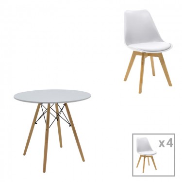 Τραπεζαρία Julita-Gaston σετ 5τεμ MDF και ξύλο οξιάς σε λευκή-φυσική απόχρωση Φ80x73εκ Υλικό: MDF - BEECH WOOD - METAL- PP 200-001242