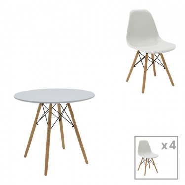 Τραπεζαρία Julita σετ 5τεμ MDF και ξύλο οξιάς σε λευκή-φυσική απόχρωση Φ80x73εκ Υλικό: MDF - BEECH WOOD - METAL - PP 1950g/m³ 200-001246