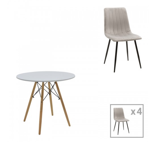 Τραπεζαρία Julita-Noor σετ 5τεμ MDF λευκό-γκρι-πόδια φυσικό Φ80x73εκ Υλικό: PP - MDF - VELVET 200-001281 Τραπεζαρία Julita-Noor σετ 5τεμ MDF λευκό-γκρι-πόδια φυσικό Φ80x73εκ Υλικό: PP - MDF - VELVET 200-001281