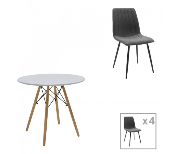 Τραπεζαρία Julita-Noor σετ 5τεμ MDF λευκό-ανθρακί-πόδια φυσικό Φ80x73εκ Υλικό: PP - MDF - FABRIC 200-001291 Τραπεζαρία Julita-Noor σετ 5τεμ MDF λευκό-ανθρακί-πόδια φυσικό Φ80x73εκ Υλικό: PP - MDF - FABRIC 200-001291