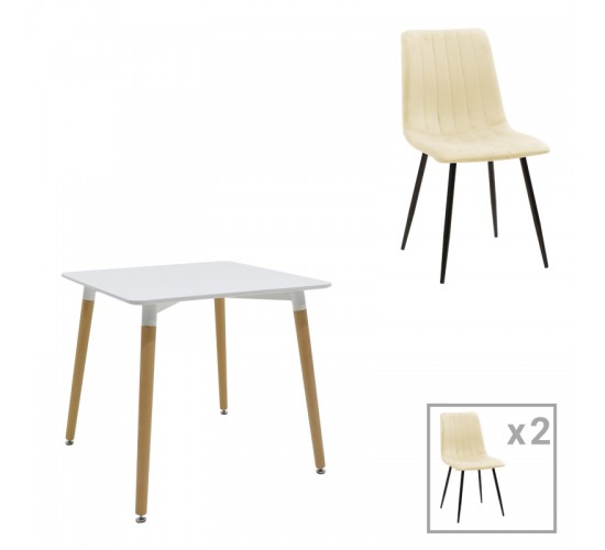 Τραπεζαρία Natali-Noor σετ 3τεμ MDF λευκό-μπεζ ύφασμα 80x80x76εκ Υλικό: PP - MDF 200-001295 Τραπεζαρία Natali-Noor σετ 3τεμ MDF λευκό-μπεζ ύφασμα 80x80x76εκ Υλικό: PP - MDF 200-001295