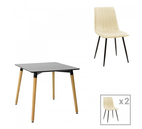 Τραπεζαρία Natali-Noor σετ 3τεμ MDF μαύρο-μπεζ ύφασμα 80x80x76εκ Υλικό: PP - MDF 200-001296 Τραπεζαρία Natali-Noor σετ 3τεμ MDF μαύρο-μπεζ ύφασμα 80x80x76εκ Υλικό: PP - MDF 200-001296