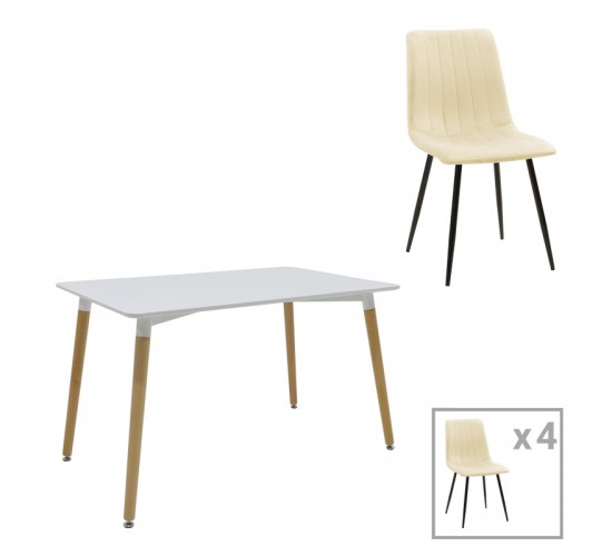 Τραπεζαρία Natali-Noor σετ 5τεμ MDF λευκό-μπεζ ύφασμα 120x80x76εκ Υλικό: PP - MDF 200-001297 Τραπεζαρία Natali-Noor σετ 5τεμ MDF λευκό-μπεζ ύφασμα 120x80x76εκ Υλικό: PP - MDF 200-001297