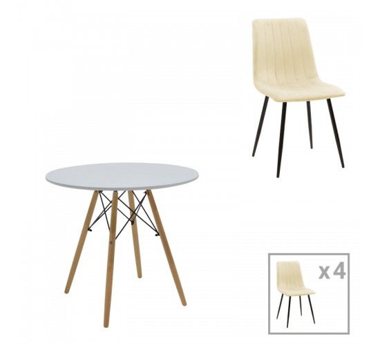 Τραπεζαρία Julita-Noor σετ 5τεμ MDF λευκό-μπεζ ύφασμα Φ80x73εκ Υλικό: PP - MDF - METAL - FABRIC 200-001299 Τραπεζαρία Julita-Noor σετ 5τεμ MDF λευκό-μπεζ ύφασμα Φ80x73εκ Υλικό: PP - MDF - METAL - FABRIC 200-001299