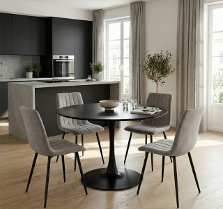 Τραπεζαρία Balou-Noor σετ 5τεμ MDF μαύρο-γκρι Φ120x73εκ Υλικό: MDF - METAL - VELVET 200-001419