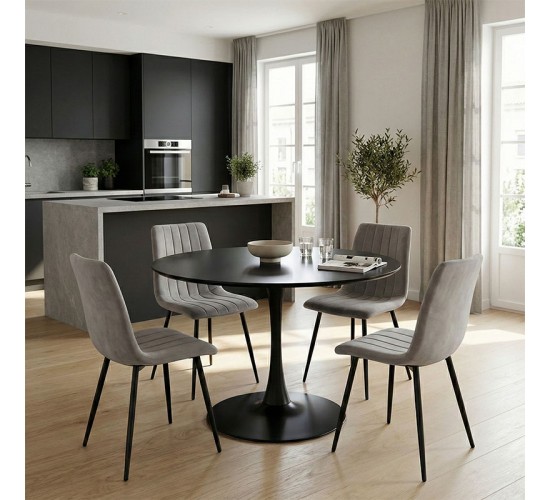 Τραπεζαρία Balou-Noor σετ 5τεμ MDF μαύρο-γκρι Φ120x73εκ Υλικό: MDF - METAL - VELVET 200-001419