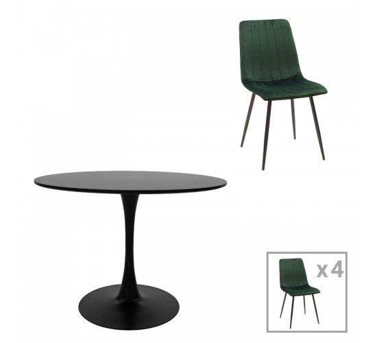 Τραπεζαρία Balou-Noor σετ 5τεμ MDF μαύρο-κυπαρισσι Φ120x73εκ Υλικό: MDF - METAL - VELVET 200-001421