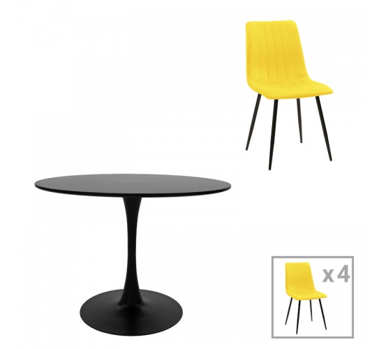 Τραπεζαρία Balou-Noor σετ 5τεμ MDF μαύρο-κίτρινο Φ120x73εκ Υλικό: MDF - METAL - VELVET 200-001423