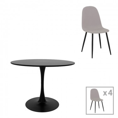 Τραπεζαρία Bella-Balou σετ 5τεμ MDF μαύρο-ύφασμα γκρι Φ120x73εκ Υλικό: MDF - METAL - FABRIC 200-001427