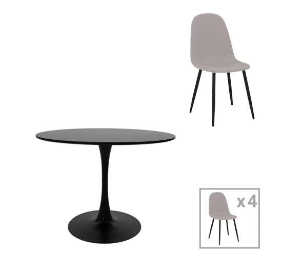 Τραπεζαρία Bella-Balou σετ 5τεμ MDF μαύρο-ύφασμα γκρι Φ120x73εκ Υλικό: MDF - METAL - FABRIC 200-001427