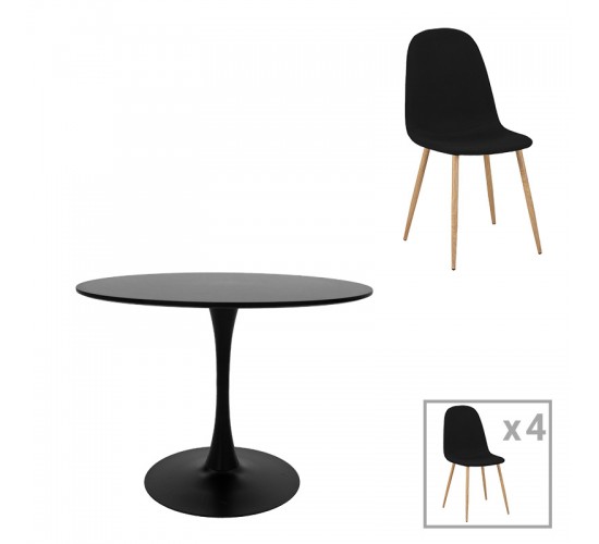 Τραπεζαρία Bella-Balou σετ 5τεμ MDF μαύρο-ύφασμα μαύρο Φ120x73εκ Υλικό: MDF - METAL - FABRIC 200-001429