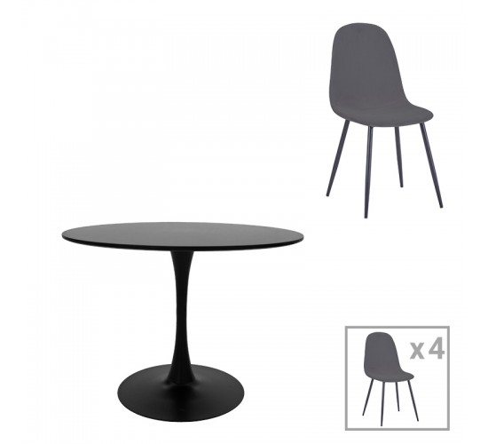 Τραπεζαρία Bella-Balou σετ 5τεμ MDF μαύρο-βελούδο ανθρακί Φ120x73εκ Υλικό: MDF - METAL - VELVET 200-001433