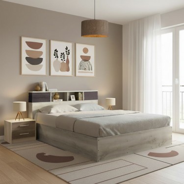 Σετ Κρεβατοκάμαρας Olympus Castillo Toro με Κρεβάτι 160x200εκ Σετ 3τεμ Υλικό: Μοριοσανίδα με επένδυση 3D Paper Wood 200-001441