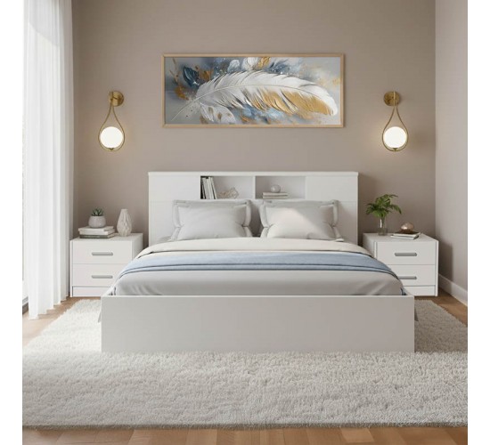 Σετ Κρεβατοκάμαρας Olympus White με Κρεβάτι 140x200εκ Σετ 3τεμ Υλικό: MDF. Μοριοσανίδα με επένδυση μελαμίνης 200-001443