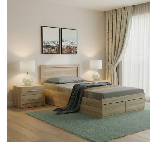 Σετ Κρεβατοκάμαρας Olympus Sonoma με Κρεβάτι 100x200εκ Σετ 3τεμ Υλικό: MDF. Μοριοσανίδα με επένδυση 3D Paper Wood 200-001445