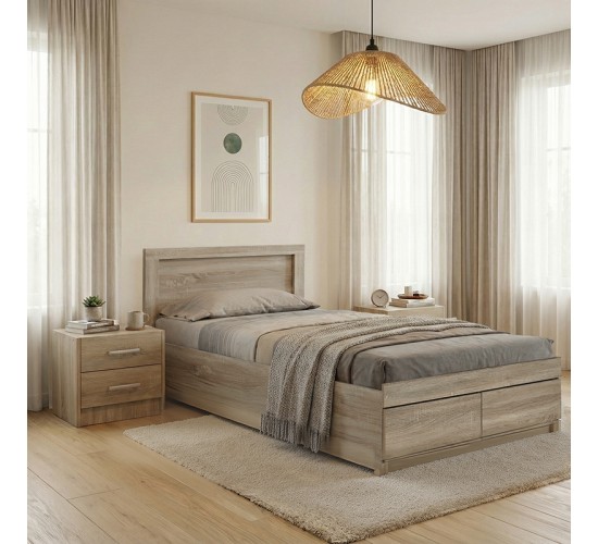 Σετ Κρεβατοκάμαρας Olympus Sonoma με Κρεβάτι 120x200εκ Σετ 3τεμ Υλικό: MDF. Μοριοσανίδα με επένδυση 3D Paper Wood 200-001446