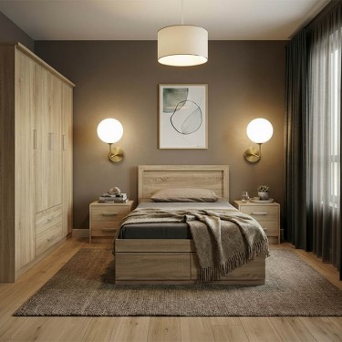 Σετ Κρεβατοκάμαρας Olympus Sonoma με Κρεβάτι 120x200εκ Σετ 4τεμ Υλικό: MDF. Μοριοσανίδα με επένδυση 3D Paper Wood 200-001447