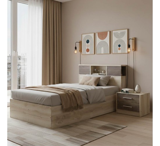 Σετ Κρεβατοκάμαρας Olympus Castillo Toro με Κρεβάτι 120x200εκ Σετ 2τεμ Υλικό: Μοριοσανίδα με επένδυση 3D Paper Wood 200-001448