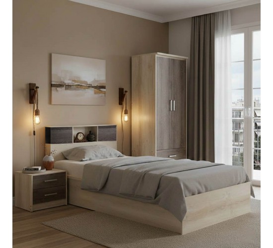 Σετ Κρεβατοκάμαρας Olympus Castillo Toro με Κρεβάτι 120x200εκ Σετ 3τεμ Υλικό: MDF. Μοριοσανίδα με επένδυση 3D Paper Wood 200-001449