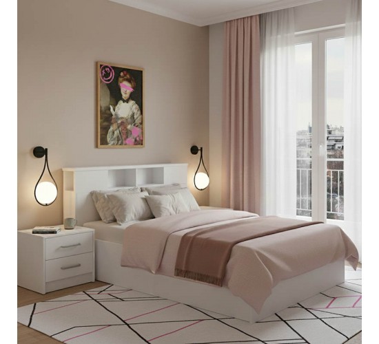 Σετ Κρεβατοκάμαρας Olympus White με Κρεβάτι 140x200εκ Σετ 2τεμ Υλικό: MDF. Μοριοσανίδα με επένδυση 3D Paper Wood 200-001450