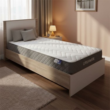 Κρεβάτι με στρώμα Athos-Dreamer sonoma-λευκό 90x190εκ Υλικό: 15mm Particle Board - POCKET SPRING MATTRESS 200-001456