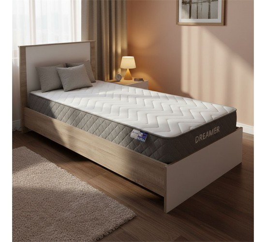 Κρεβάτι με στρώμα Athos-Dreamer sonoma-λευκό 90x190εκ Υλικό: 15mm Particle Board - POCKET SPRING MATTRESS 200-001456