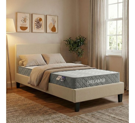 Κρεβάτι με στρώμα Nevil-Dreamer ύφαμα μπεζ-μαύρο πόδι 90x190εκ Υλικό: POLYESTER FABRIC - PLYWOOD - POCKET SPRING MATTRESS 200-001463