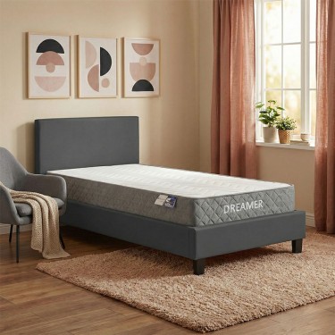 Κρεβάτι με στρώμα Nevil-Dreamer ύφασμα ανθρακί-μαύρο πόδι 90x190εκ Υλικό: POLYESTER FABRIC - PLYWOOD - POCKET SPRING MATTRESS 200-001464