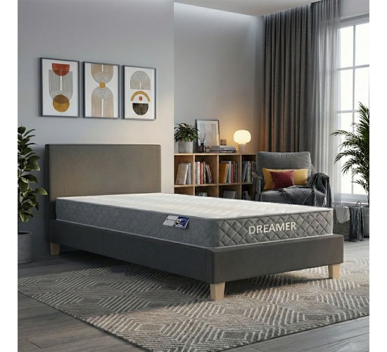 Κρεβάτι με στρώμα Nevil-Dreamer ύφαμα ανθρακί-πόδι φυσική απόχρωση 90x190εκ Υλικό: POLYESTER FABRIC - PLYWOOD - POCKET SPRING MATTRESS 200-001466