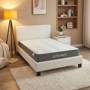 Κρεβάτι με στρώμα Nevil-Dreamer pu λευκό 100x200εκ Υλικό: PU - PLYWOOD - HARDWOOD - POCKET SPRING MATTRESS 200-001467