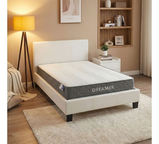 Κρεβάτι με στρώμα Nevil-Dreamer pu λευκό 100x200εκ Υλικό: PU - PLYWOOD - HARDWOOD - POCKET SPRING MATTRESS 200-001467