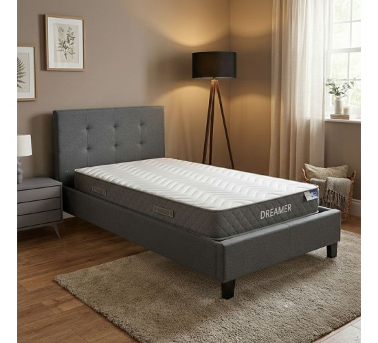 Κρεβάτι με στρώμα Mago-Dreamer ύφασμα ανθρακί 100x200εκ Υλικό: POLYESTER - PLYWOOD - HARDWOOD - POCKET SPRING MATTRESS 200-001469