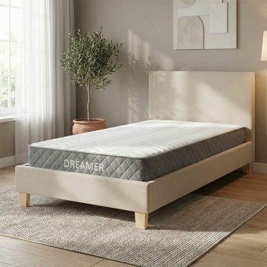 Κρεβάτι με στρώμα Nevil-Dreamer ύφασμα μπεζ-ξύλινο πόδι σε φυσική απόχρωση 100x200εκ Υλικό: FABRIC - PLYWOOD - HARDWOOD - POCKET SPRING MATTRESS 200-001470