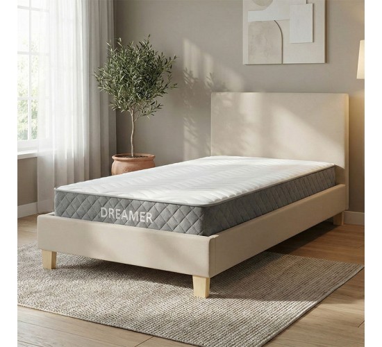 Κρεβάτι με στρώμα Nevil-Dreamer ύφασμα μπεζ-ξύλινο πόδι σε φυσική απόχρωση 100x200εκ Υλικό: FABRIC - PLYWOOD - HARDWOOD - POCKET SPRING MATTRESS 200-001470