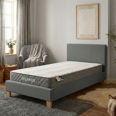 Κρεβάτι με στρώμα Nevil-Dreamer ύφασμα ανθρακί-ξύλινο πόδι σε φυσική απόχρωση 100x200εκ Υλικό: FABRIC - PLYWOOD - HARDWOOD - POCKET SPRING MATTRESS 200-001471